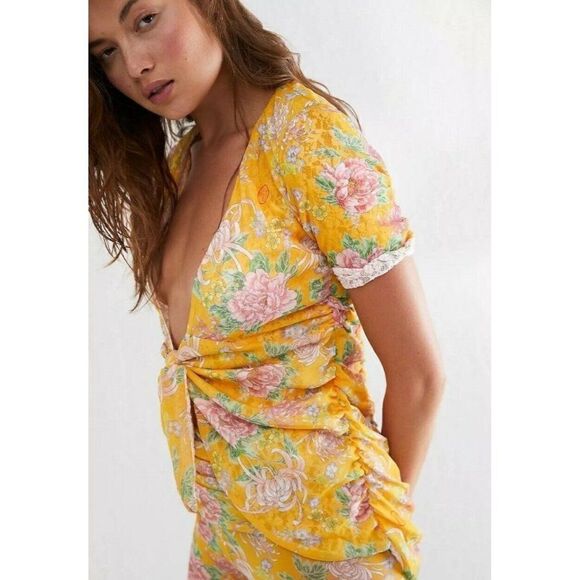 NWT FREE PEOPLE X HOT AS HELL Sz M HAH ALL TIED UP SET FLARE PANT & TOP MARIGOLD - Picture 3 of 5